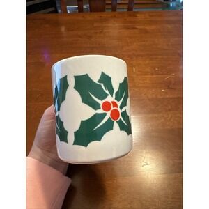 VTG HF Holly Berry Ceramic Mug Green & Red Christmas Coffee Tea 1994